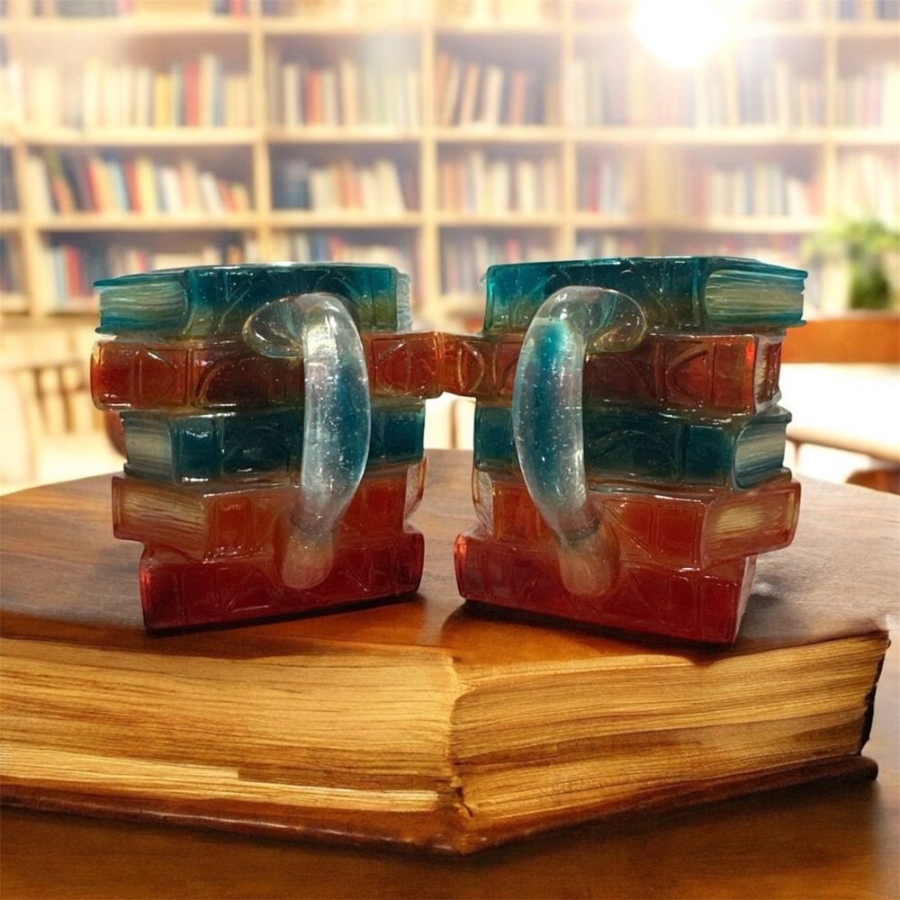 Book Stack Resin Mug | Stainless Steel Coffee Cups set of 2